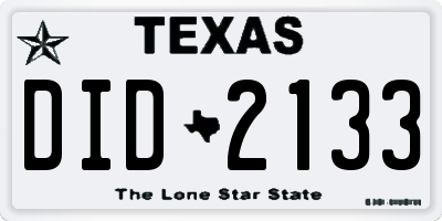 TX license plate DID2133