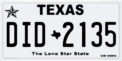 TX license plate DID2135