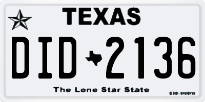 TX license plate DID2136