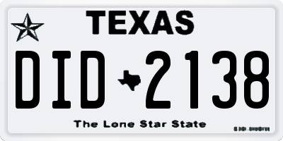 TX license plate DID2138