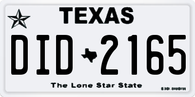 TX license plate DID2165