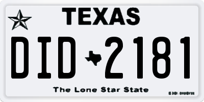 TX license plate DID2181