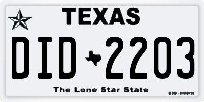 TX license plate DID2203