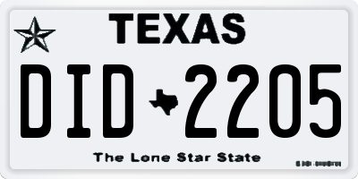 TX license plate DID2205