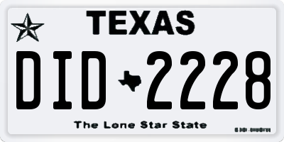 TX license plate DID2228