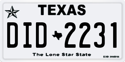 TX license plate DID2231