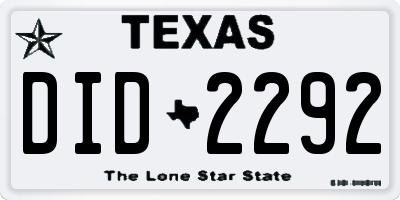 TX license plate DID2292