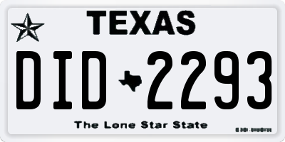 TX license plate DID2293