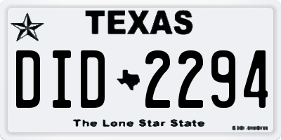 TX license plate DID2294