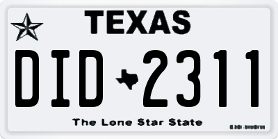TX license plate DID2311