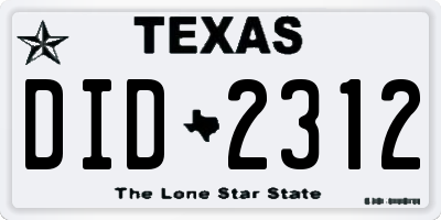 TX license plate DID2312