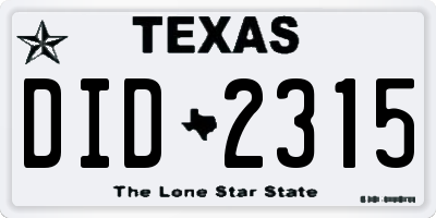 TX license plate DID2315
