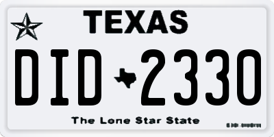 TX license plate DID2330