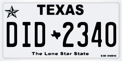 TX license plate DID2340