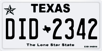 TX license plate DID2342