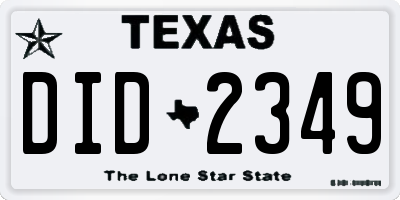 TX license plate DID2349