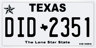 TX license plate DID2351