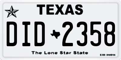TX license plate DID2358
