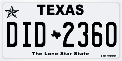 TX license plate DID2360
