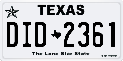 TX license plate DID2361