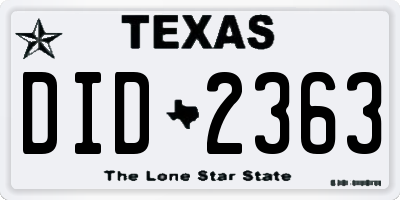 TX license plate DID2363