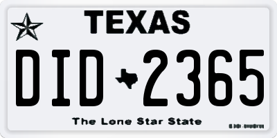 TX license plate DID2365