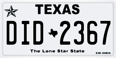 TX license plate DID2367