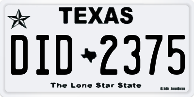 TX license plate DID2375