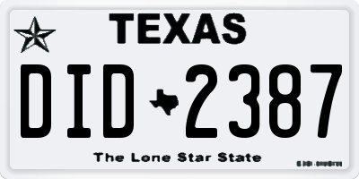 TX license plate DID2387