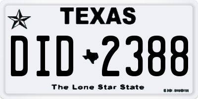 TX license plate DID2388