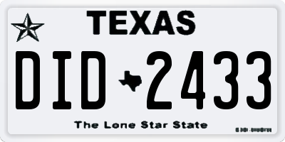 TX license plate DID2433