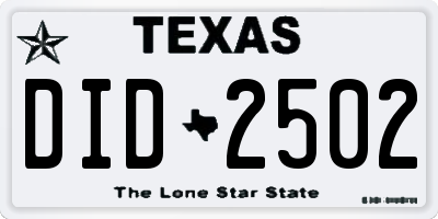 TX license plate DID2502