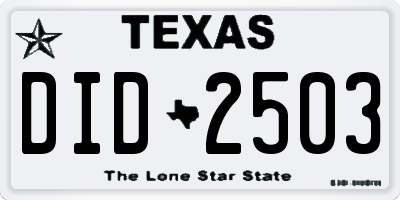 TX license plate DID2503