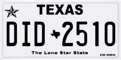 TX license plate DID2510