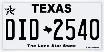 TX license plate DID2540