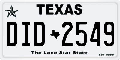 TX license plate DID2549