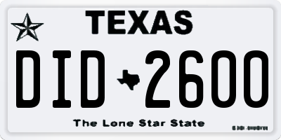TX license plate DID2600