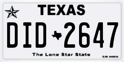 TX license plate DID2647