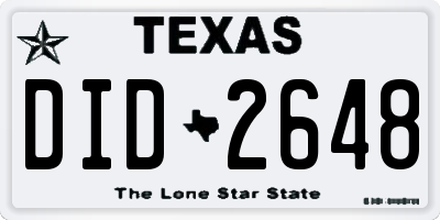 TX license plate DID2648