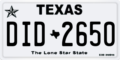 TX license plate DID2650