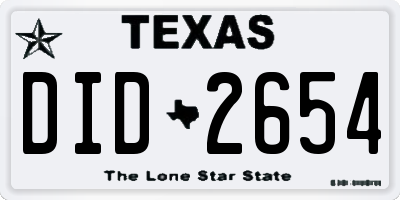 TX license plate DID2654