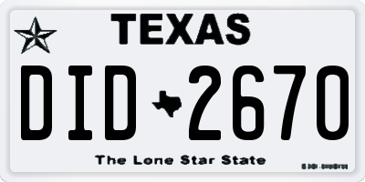 TX license plate DID2670