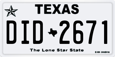 TX license plate DID2671