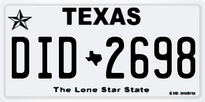 TX license plate DID2698