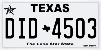 TX license plate DID4503