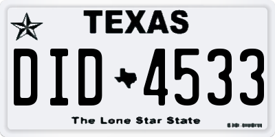 TX license plate DID4533