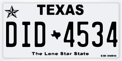 TX license plate DID4534