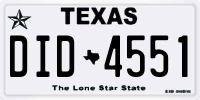 TX license plate DID4551