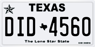 TX license plate DID4560