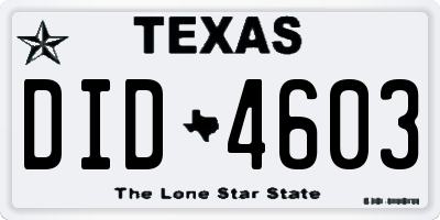 TX license plate DID4603